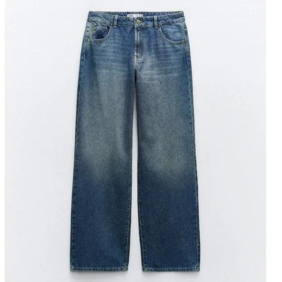 ZARA Z1975 MID WAIST WIDE LEG RHINESTONE JEANS - Picture 4 of 5